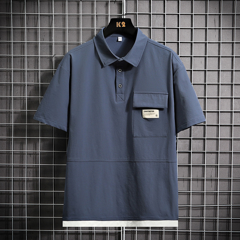 Summer Ice Silk Polo Shirt Short-sleeved Men's Thin Work Shirt Men's Fake Two-piece Loose plus size Top Men's Fashion