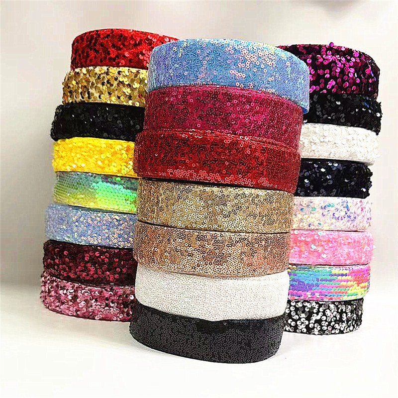 现货3.8cm织带珠片亮片儿童发饰辅料蝴蝶结包装带  头饰服装配件