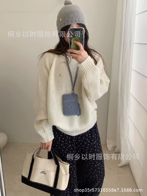 以时 25年秋冬新款韩系简约纯色圆领毛衣 糖果色软糯针织套头毛衣|undefined