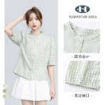 2025夏季新款肌理感格子衬衫清新绿女宽松显瘦衬衣舒适上衣