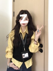 巨好看的长袖黄色韩系氛围感早秋穿搭上衣女简单大方感衬衫秋