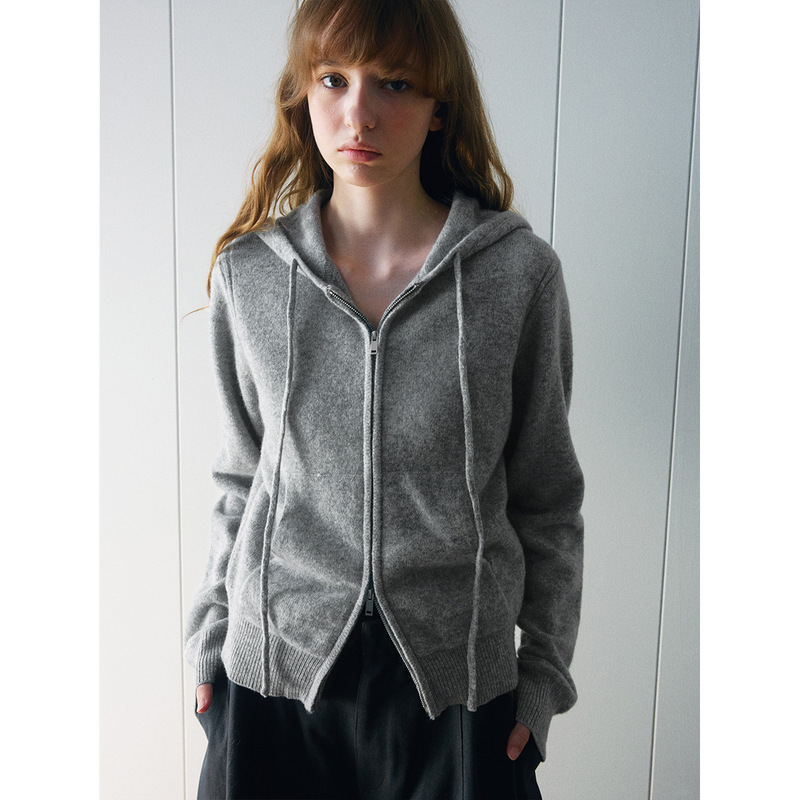 [Dahe] Winter New Casual All-Wool Pure Version Pure Color Versatile Drawstring Hooded Woolen Cardigan H9934