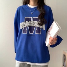 4色 棉蓝色韩版宽松运动卫衣女春秋冬季装休闲圆领薄款加绒字母潮