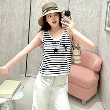 深圳南油高货 明星同款 经典海军蓝白条纹星星针织背心上衣女