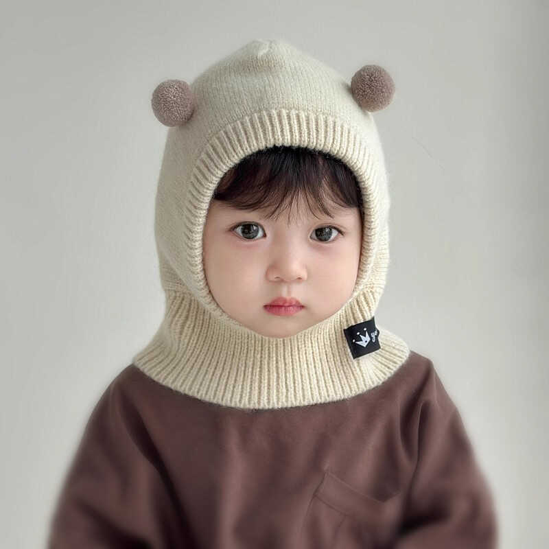 Sombrero de bebé, bufanda, chal, sombrero de una pieza, lindo otoño e invierno, protección auditiva de punto para bebés, gorro de lana para bebés para hombres y mujeres