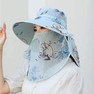 全脸防晒面罩帽子一体护颈遮阳帽女户外干活速干凉帽春夏季采茶帽