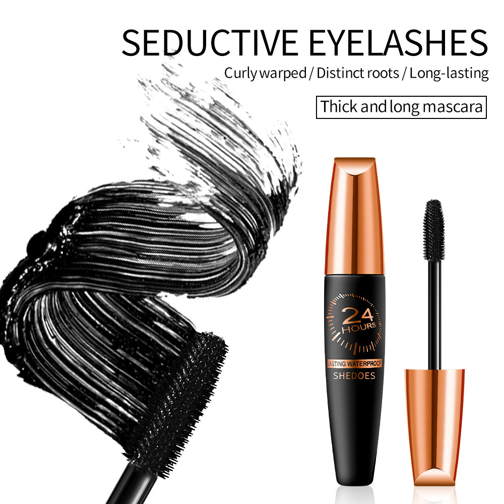 Shedoes maquillaje transfronterizo de 24 horas, sin manchas, sin decoloración, impermeable, a prueba de sudor, forma gruesa, alargamiento de la máscara