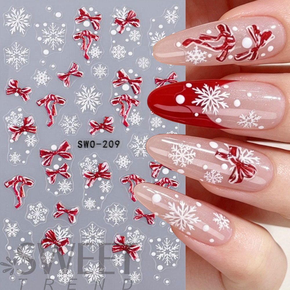 SWEET TREND Cross-Border Christmas Nail Stickers Christmas Snowflakes Reindeer Santa Claus Adhesive Nail Stickers