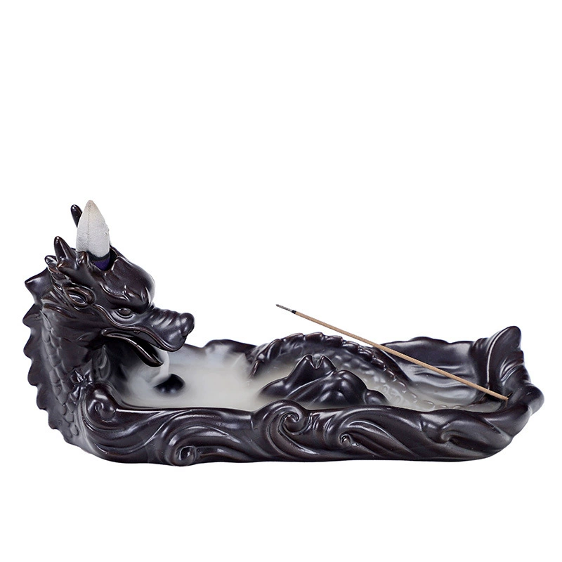 Ceramic Backflow Incense Burner, Lotus Inverted Design, Decorative Buddha Incense Holder