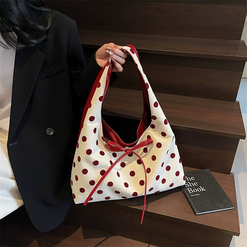 Женская сумка-бананка в горошек с бантом, летняя новинка 2025 года, модная, стильная, для повседневной носки