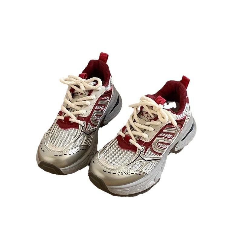 Zapatos deportivos casuales de estudiantes de suela gruesa para mujeres 2024 primavera nuevos estudiantes versátiles transpirables zapatos de alto aumento de altura