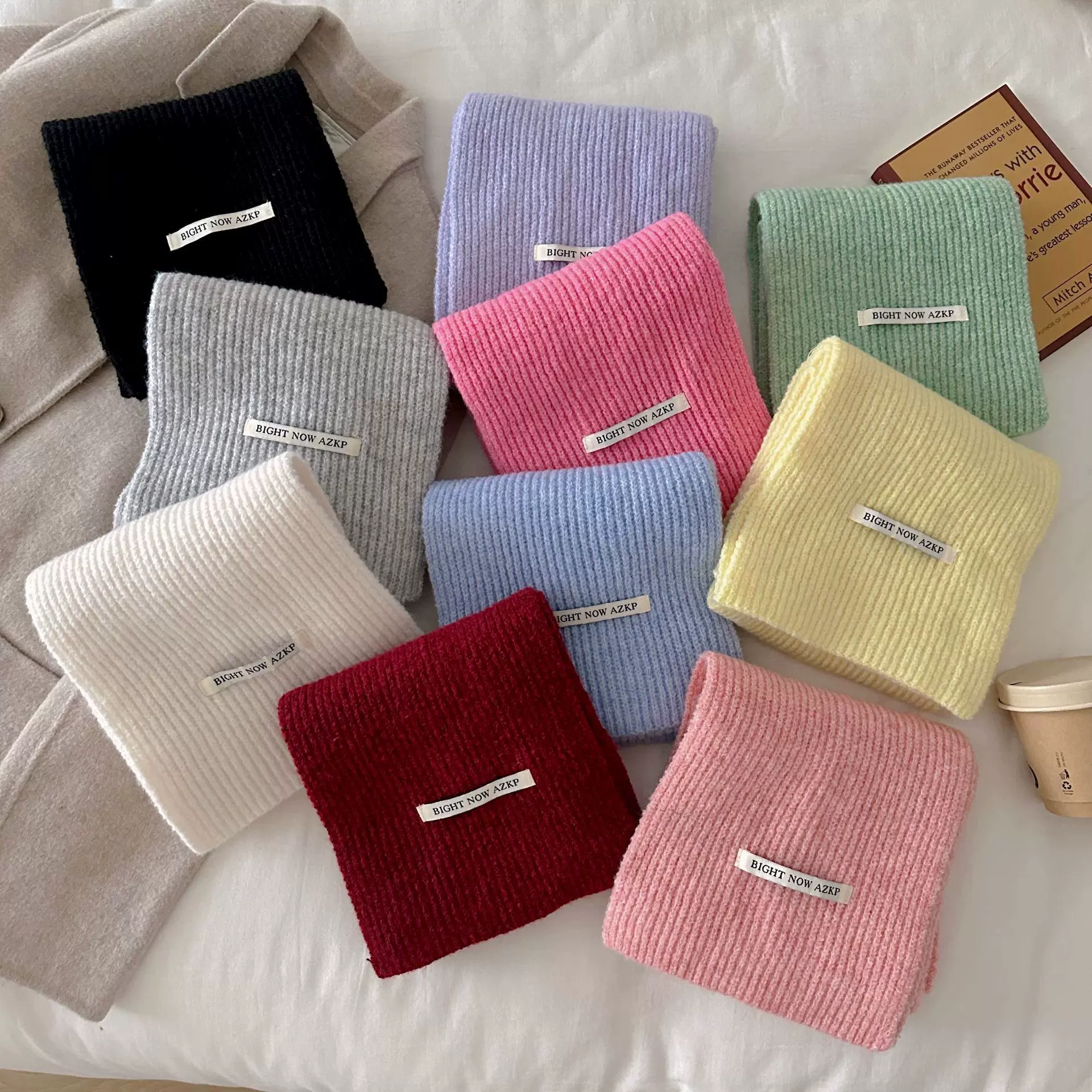 2025秋冬季新款羊毛混纺纯色围巾女学生韩版简约百搭保暖情侣围脖