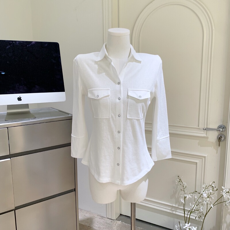 Threaded Splicing Off-White Knitted Top Slim Fit Stand Collar Slimming Autumn Shirt