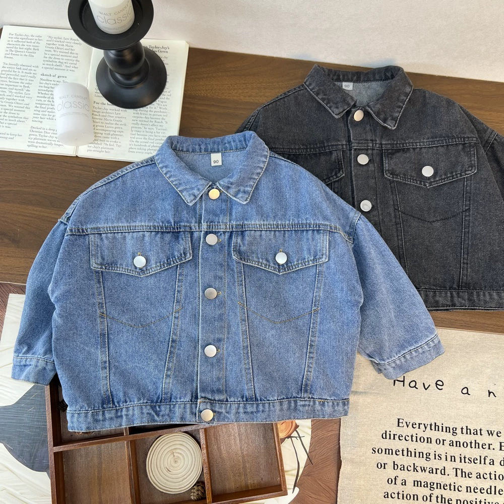 Детская джинсовая куртка 2025, новая осенне-зимняя универсальная модная простая джинсовая куртка в корейском стиле для мальчиков и девочек