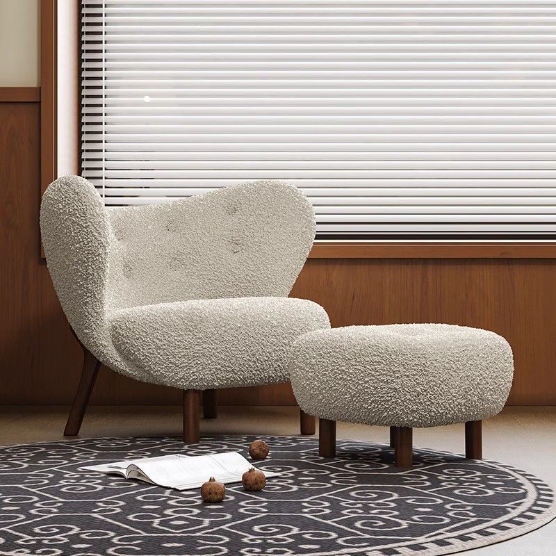 Nordic Lamb Wool Single Sofa Balcony Chair Designer Solid Wood Leisure Chair Living Room Sofa Chair Lazy Lounge Chair