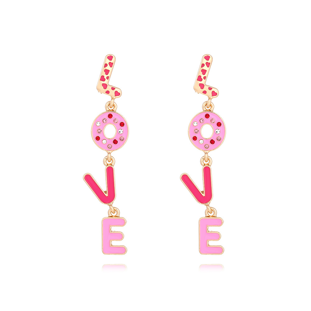 1 Pair IG Style Casual Love Enamel Inlay Zinc Alloy Rhinestones Drop Earrings display picture 2