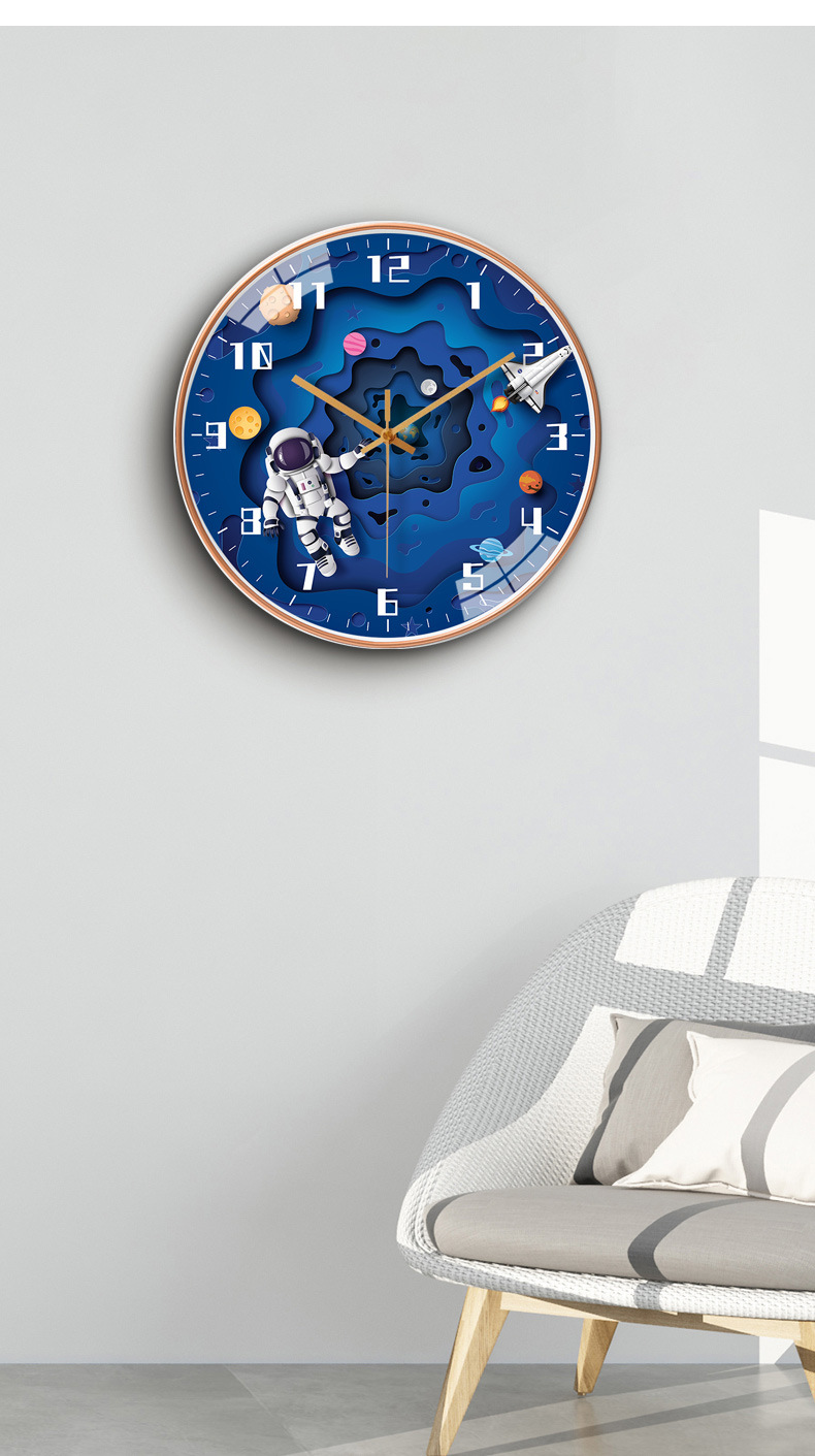 Cute Round Astronaut Plastic Glass Clock display picture 4