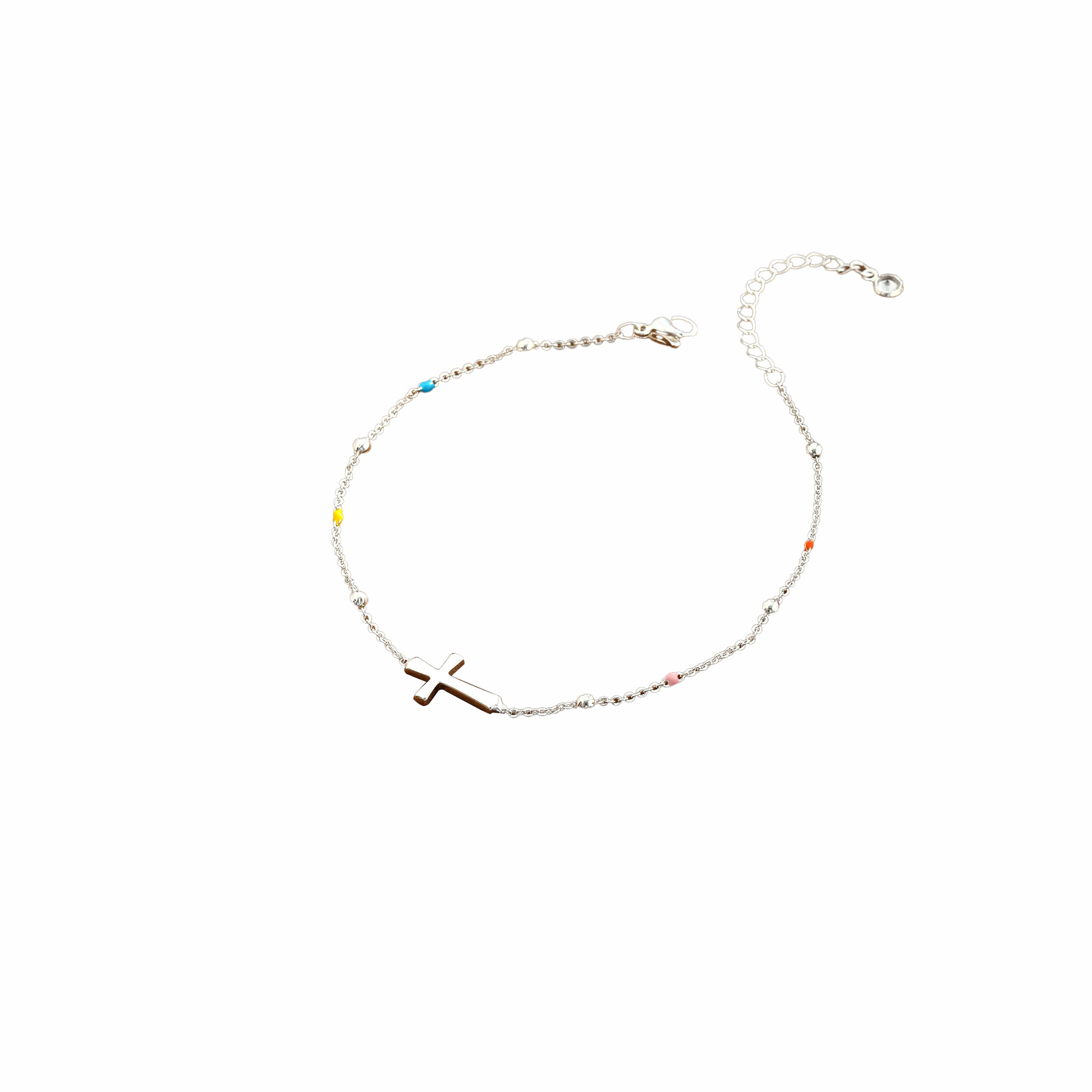 Tobillera con cruz dorada y cuentas, colorida, moderna y lujosa, adorno personalizado para el pie._voghion.com