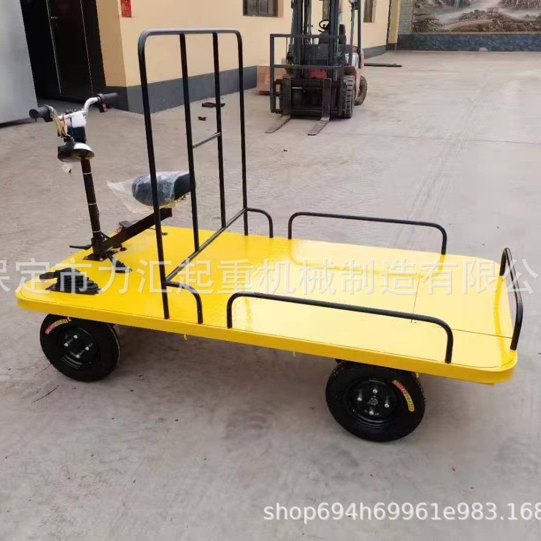 Carro Plano Eléctrico de 4 Ruedas con Barandilla para Almacén y Mudanzas