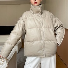 预售PU皮羽绒服女短款外套2023冬季新90白鸭绒加厚保暖皮衣