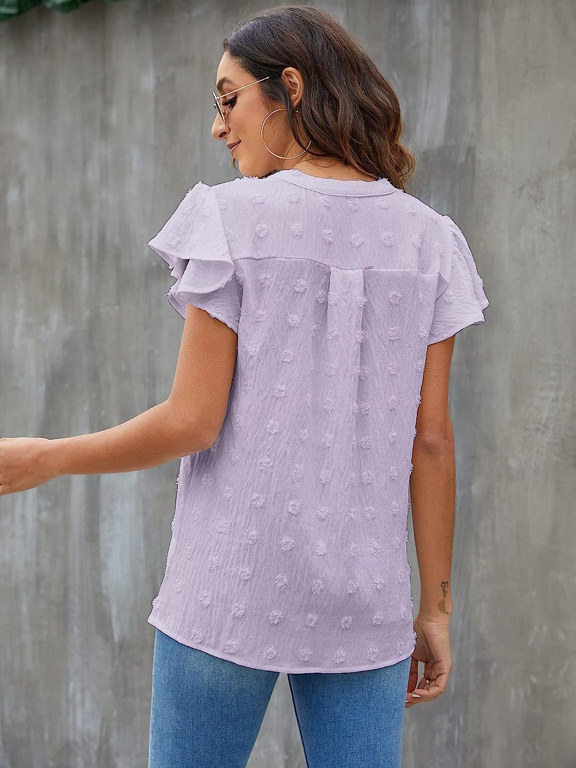 Cross-border European And American Women's Clothing 2026 Summer New V-neck Ruched Ruffle Sleeve Pom-pom Chiffon_voghion.com