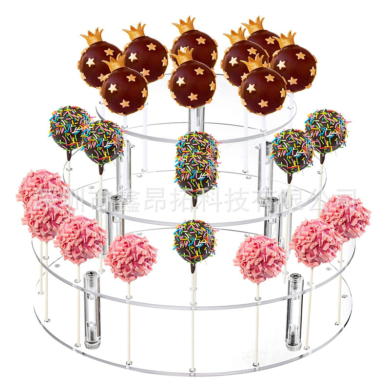 三层圆形糖果展示架36孔透明亚克力棒棒糖支架纸杯蛋糕甜品架