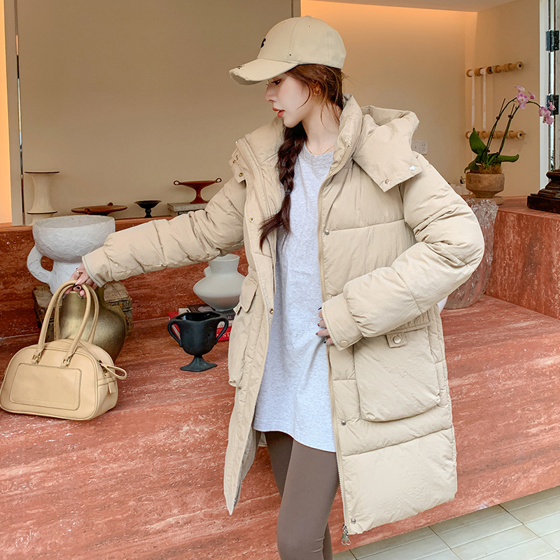 Algodón de invierno para mujeres con sombrero largo 2025 nuevo algodón de moda coreano chaqueta de algodón suelta abrigo caliente grueso