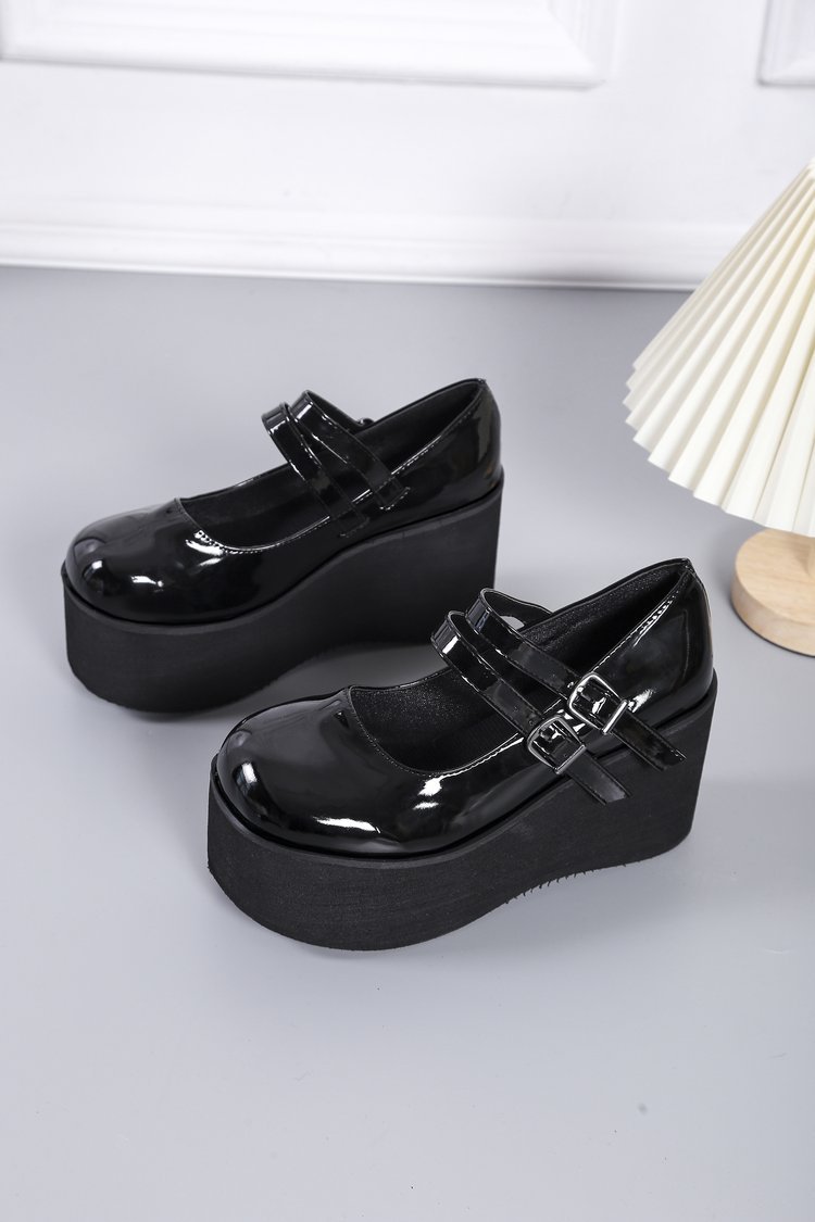 Retro punta redonda charol más tamaño 43 Mary Jane zapatos 2022 primavera nueva plataforma cuña charol boca baja zapatos de mujer