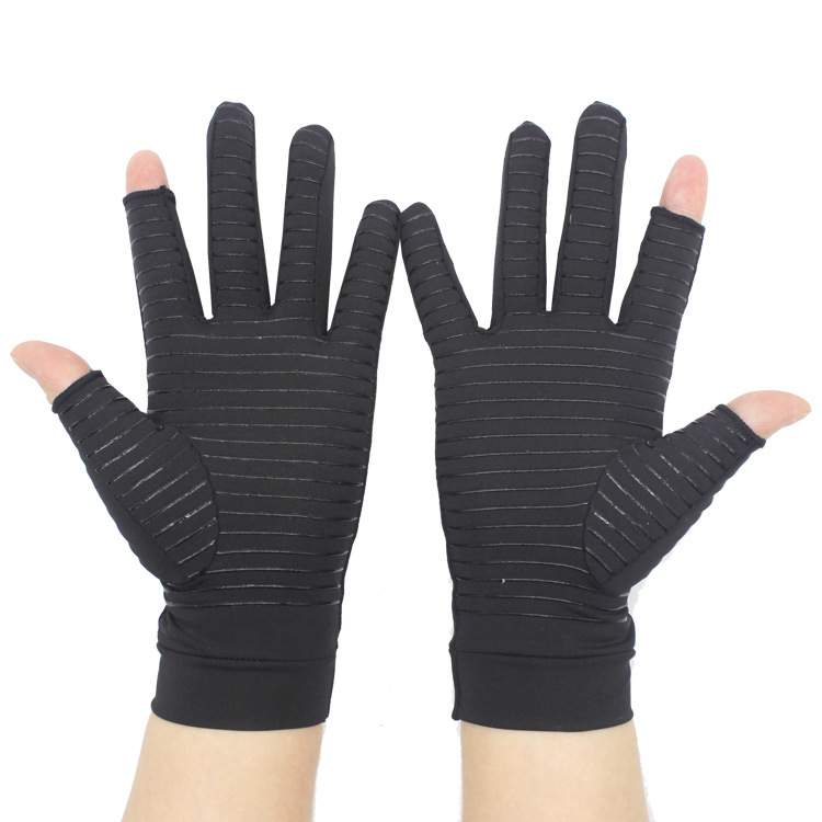 Cross-border copper fiber pressure gloves with exposed two fingers outdoor warm non-slip driving fitness sports cycling gloves