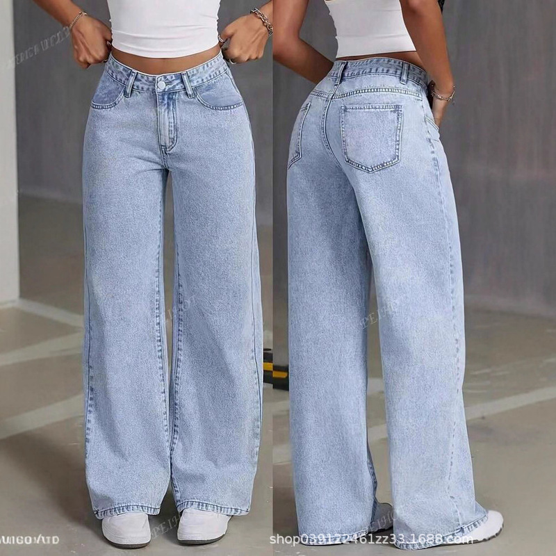 Cross-Border Foreign Trade Amazon Sweet and Spicy Style High-Waisted Straight Jeans for Women Summer New Loose Trendy Versatile Pants Cross-Border Foreign Trade Amazon Sweet and Spicy Style High-Waisted Straight Jeans for Women Summer New Loose Trendy Versatile Pants