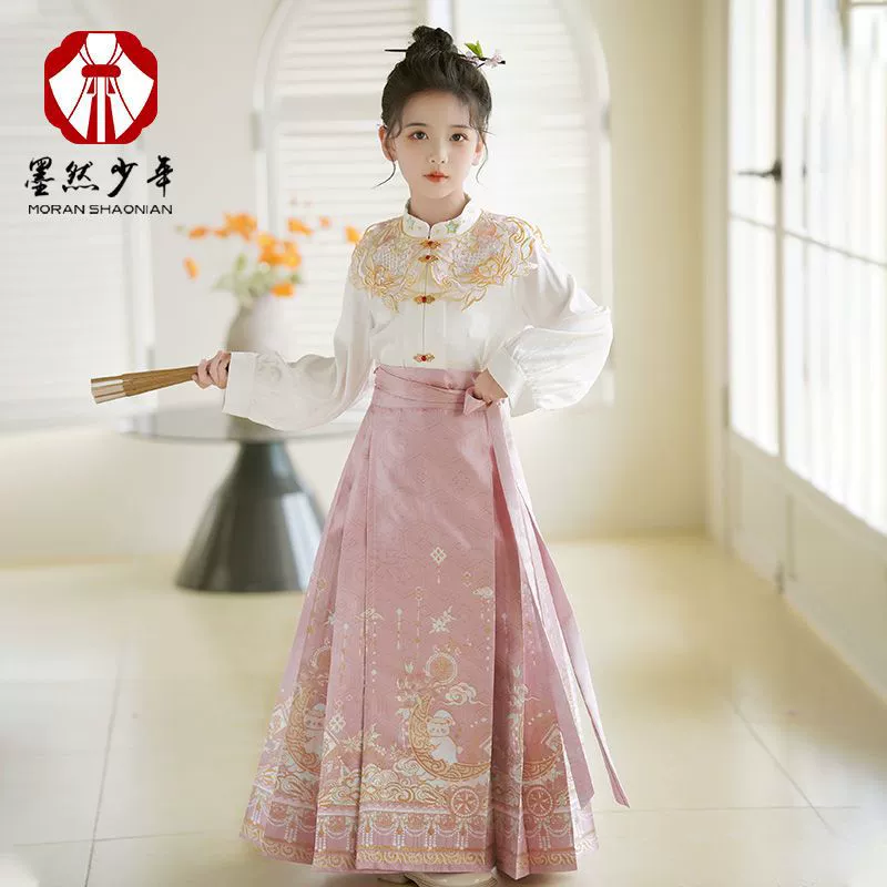 Детская юбка с конским лицом новый весенний летний набор для девочек в китайском стиле ежедневный детский костюм Hanfu 2024 юбка с конским лицом тонкая