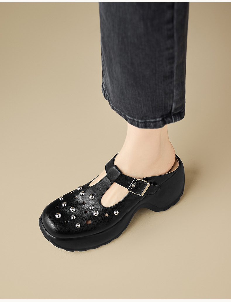 Dép sandal nữ quai chữ V đế tăng chiều cao, phong cách đi biển mùa hè — màu đen, màu trắng ngà chi tiết 7