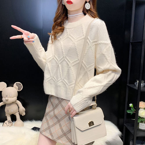 Women's Loose-knit Crew Neck Solid Color Short-sleeve Design Sensibility Cardigan - Autumn/Winter Version, Korean Style, Fashionable & Versatile Outerwear Top