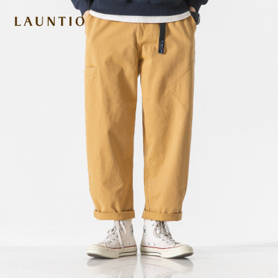 龙之日系休闲2023春季纯棉直筒休闲裤插扣腰带贴布装饰休闲裤男|ms