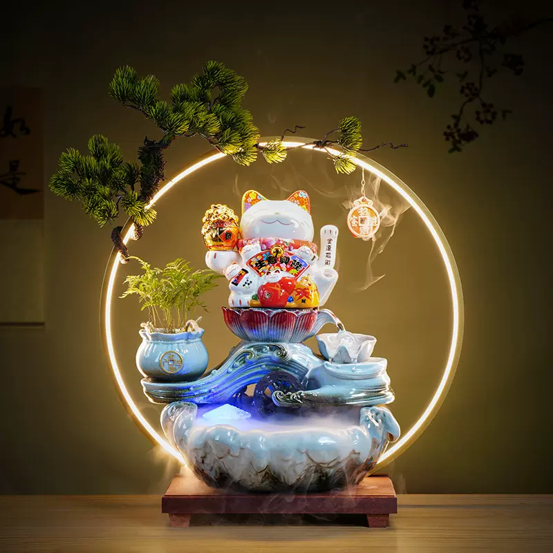 创意招财猫流水摆件办公室生财家居装饰品循环水桌面乔迁开业礼品