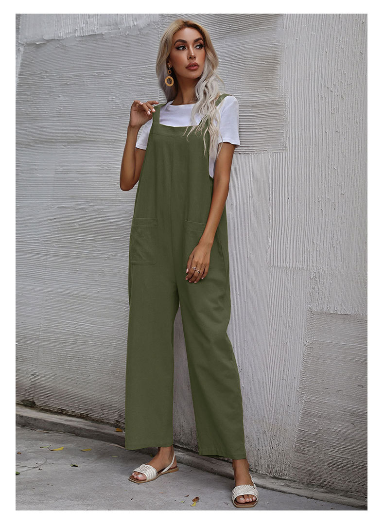 Cotton Linen Casual Suspender Jumpsuit NSDMB104540