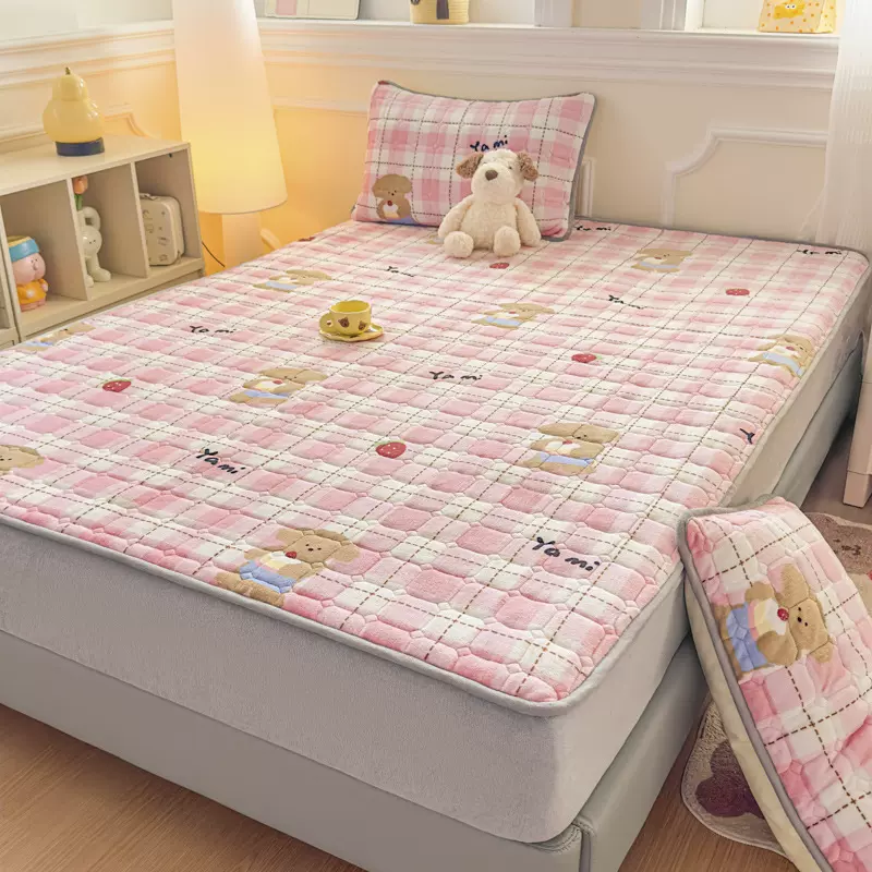 牛奶绒印花单床笠加厚保暖家用床罩床垫保护套宿舍防尘套床上用品