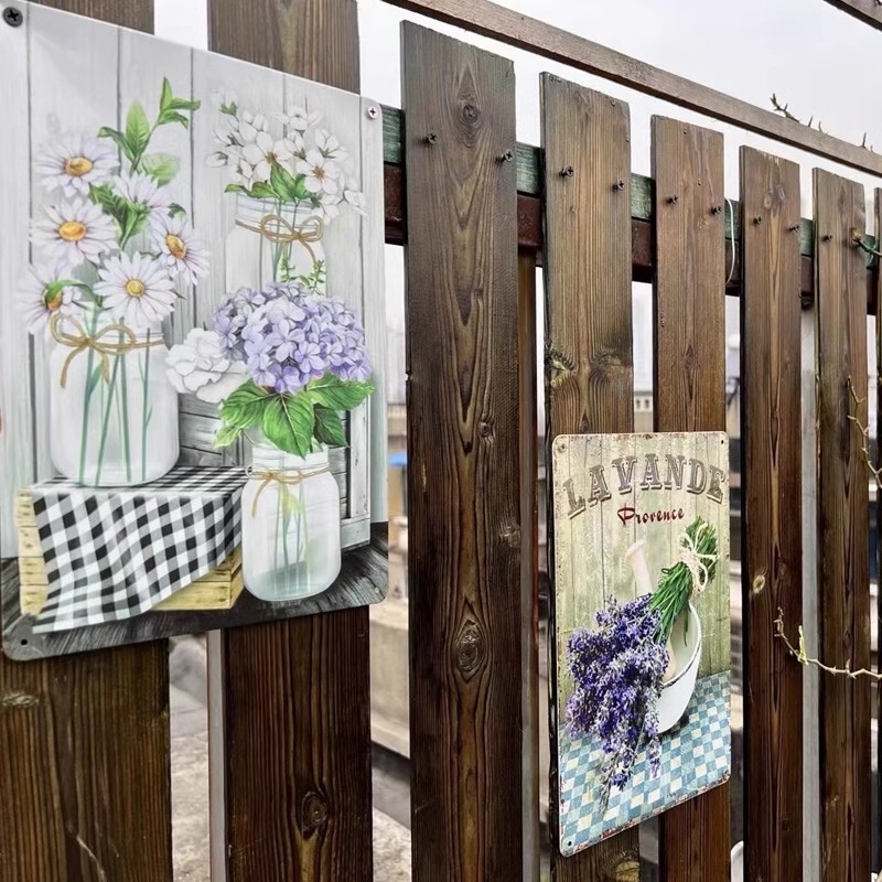 Retro Flower Character Tin Painting Garden Pastoral Flower Shop Balcony Outdoor Wall Old Decorative Arrangement Pendant Retro Flower Character Tin Painting Garden Pastoral Flower Shop Balcony Outdoor Wall Old Decorative Arrangement Pendant