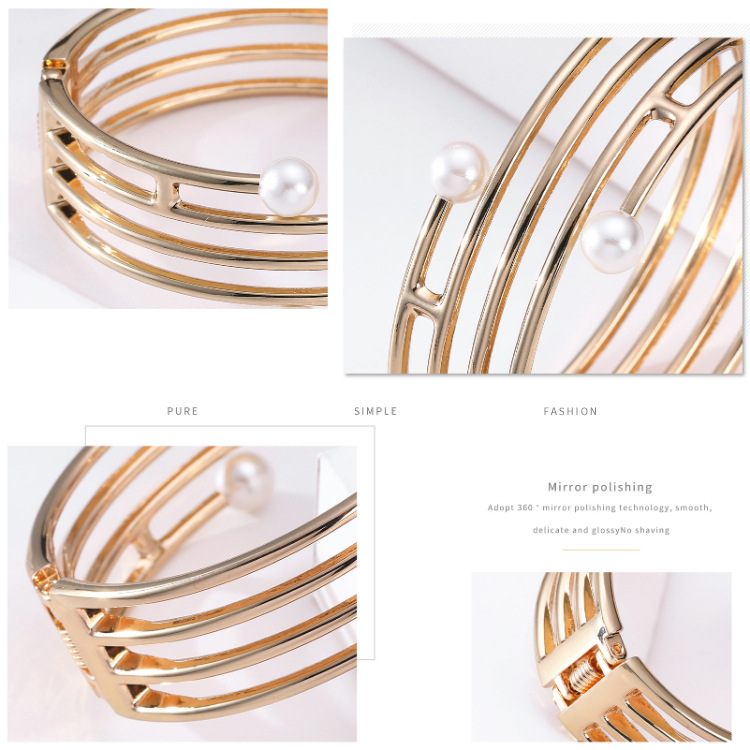 simple multi-layer hollow line-shaped double-headed pearl gold bracelet