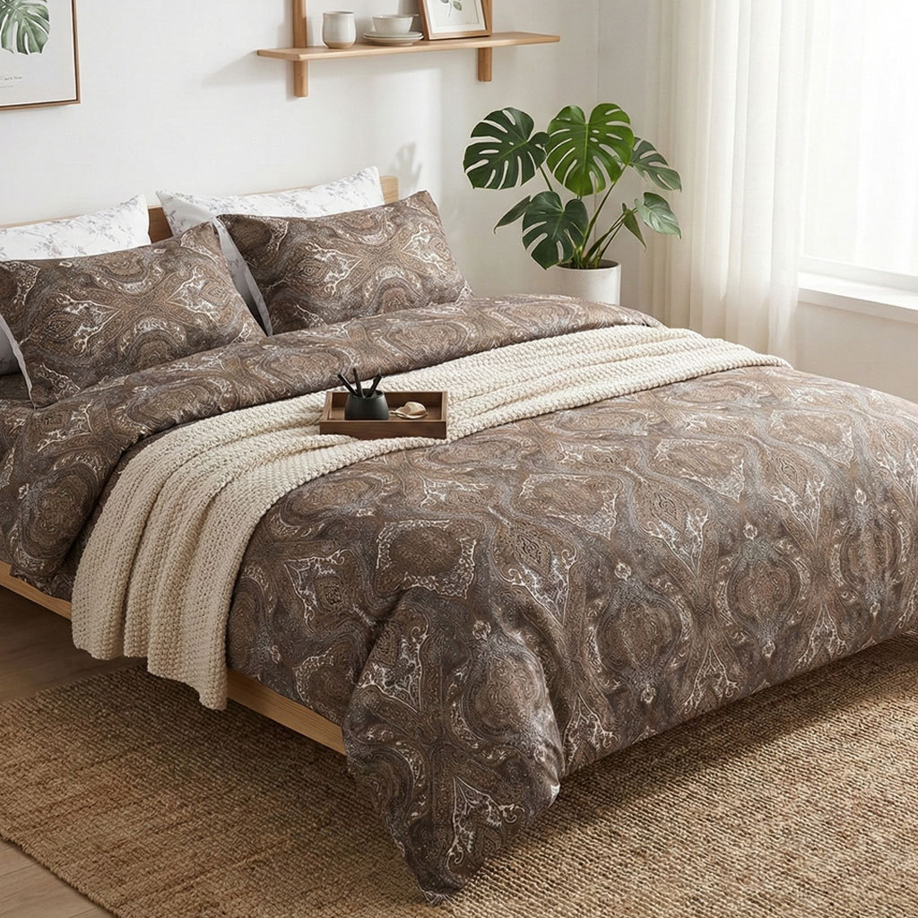 Luz de lujo Tencel Lino conjunto de cuatro piezas estilo pastoral impresión francés lluvia ropa de cama edredón cubierta hoja de cama al por mayor