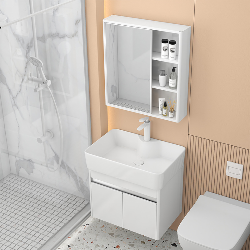 armario de baño de arco de acero inoxidable pequeño tipo cerámico lavabo integrado pequeño tamaño lavabo armario combinado lavabo