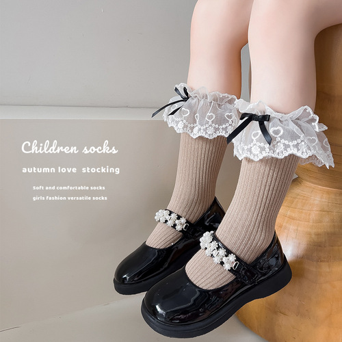Lace socks for women and children's spring and autumn cotton socks Princess Lolita Korean style children's bow and middle tube socks wholesale