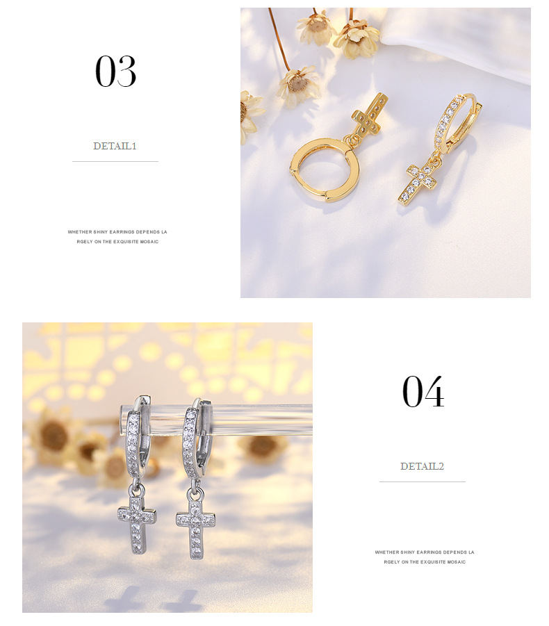 Copper Ear Needle Material 1 Pair Simple Style Cross Plating Copper Zircon Drop Earrings