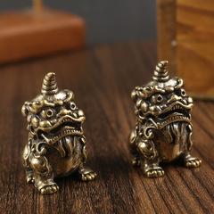 Solid pure brass office desk Feng Shui small ornament unicorn tea pet decoration craft gift handle play piece