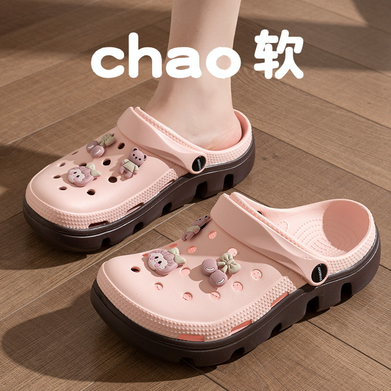 Zapatos con agujeros, nuevo estilo, antideslizante, sandalias de media arrastre de pareja, anhelo de vida, zapatillas casuales de mujer de playa del mismo estilo