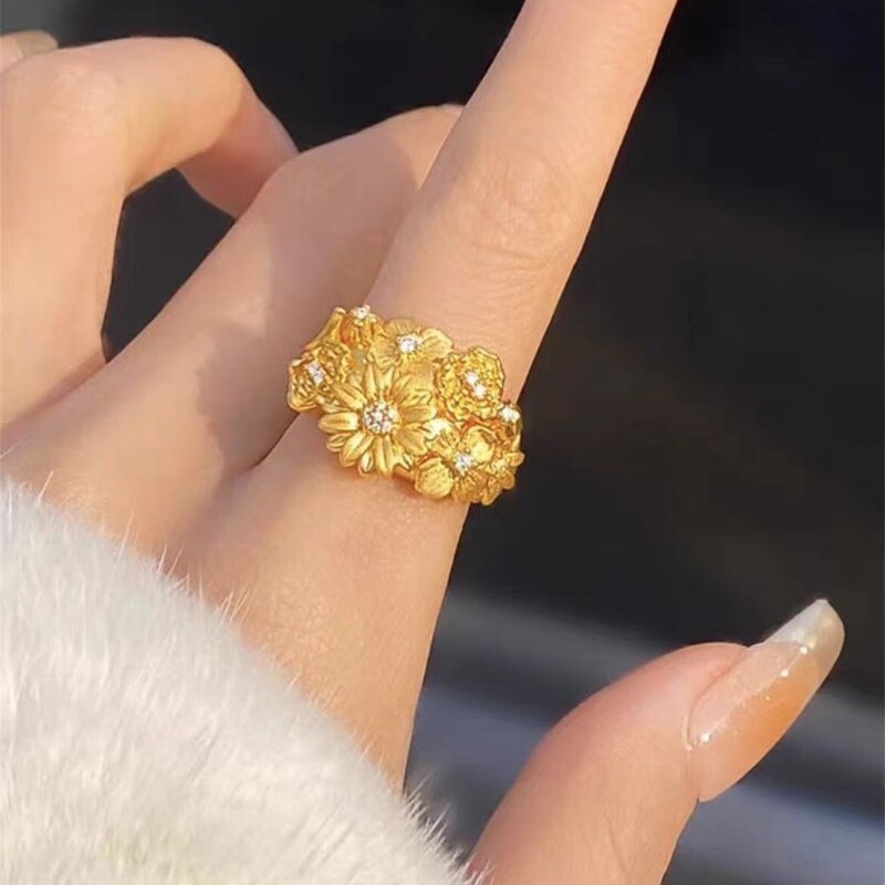 沙金饰品复古国潮风繁花锦簇雏菊戒指女设计百搭小众高级感首饰品|undefined