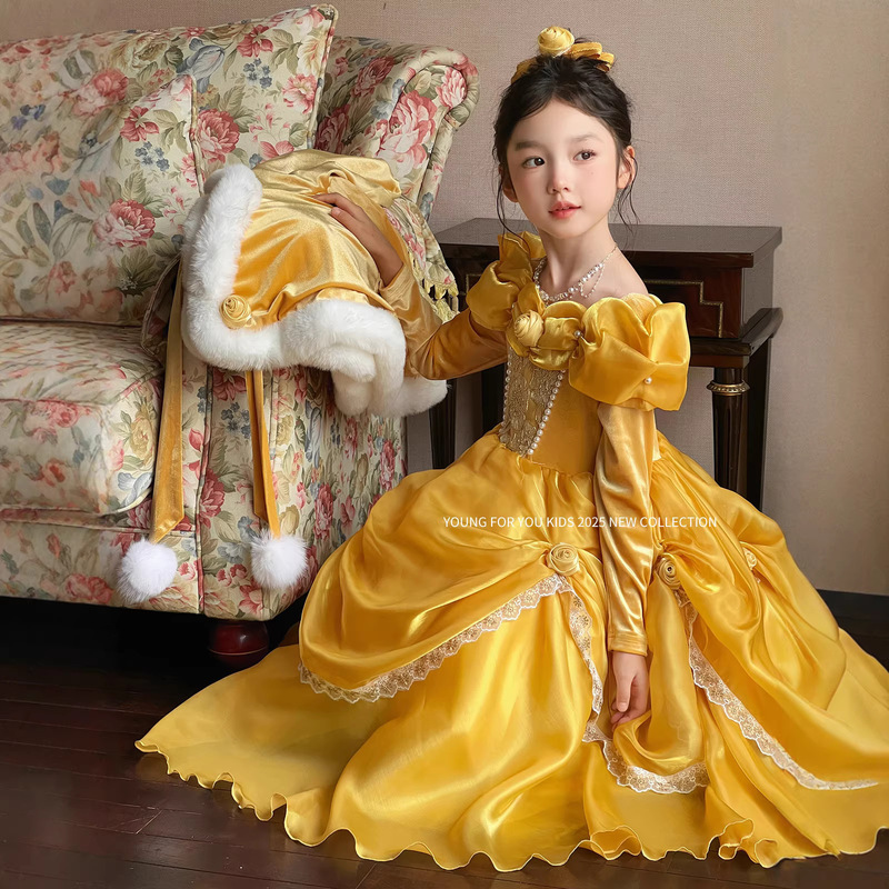 Spring and Summer Girls' High-End French Retro Belle Summer Dress, Elegant Birthday Gown, Exquisite Craftsmanship Princess Dress for Autumn and Winter