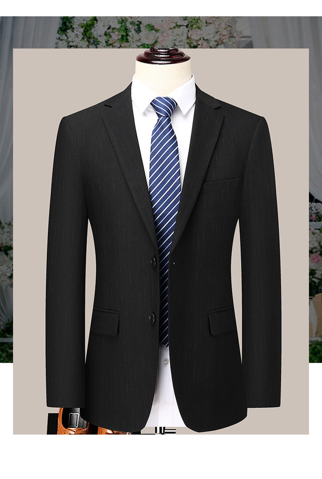 Bộ vest nam công sở giả len xẻ tà sau, áo vest một hàng hai nút dáng thon, phù hợp đi làm và dự tiệc cưới — Màu đen chi tiết 18
