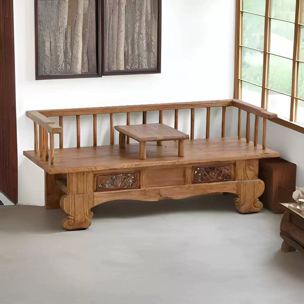 老榆木沙发椅新中式复古风化家具旧门板户外双人椅实木罗汉床