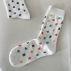 Socks for women in spring and summer thin long socks digital mid-tube socks black and white solid color Korean ins trendy casual outer wear mid-tube socks